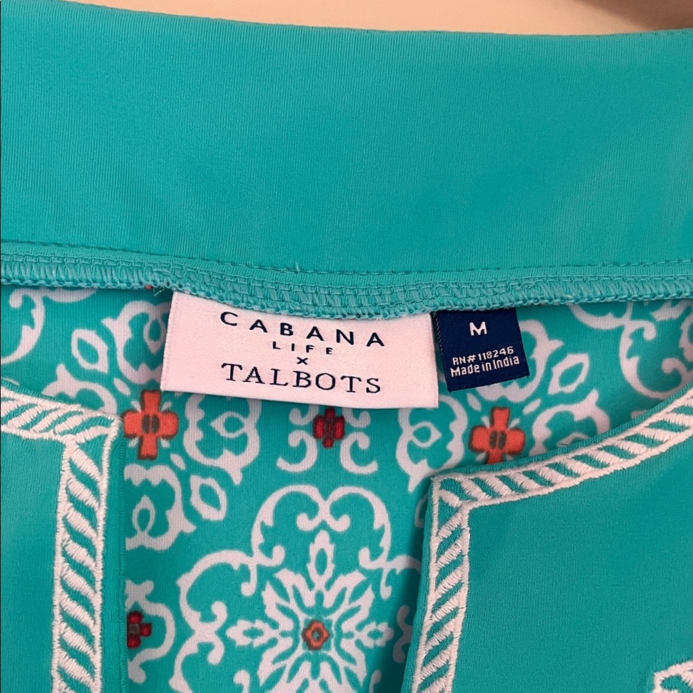 Talbots Aqua And White Patterned Long Sleeve Dress - image 2